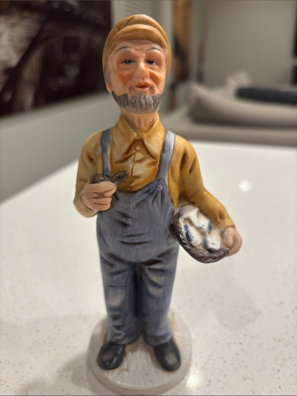 Blue Overalls Yellow Shirt Farmer Figurine - Home Accents